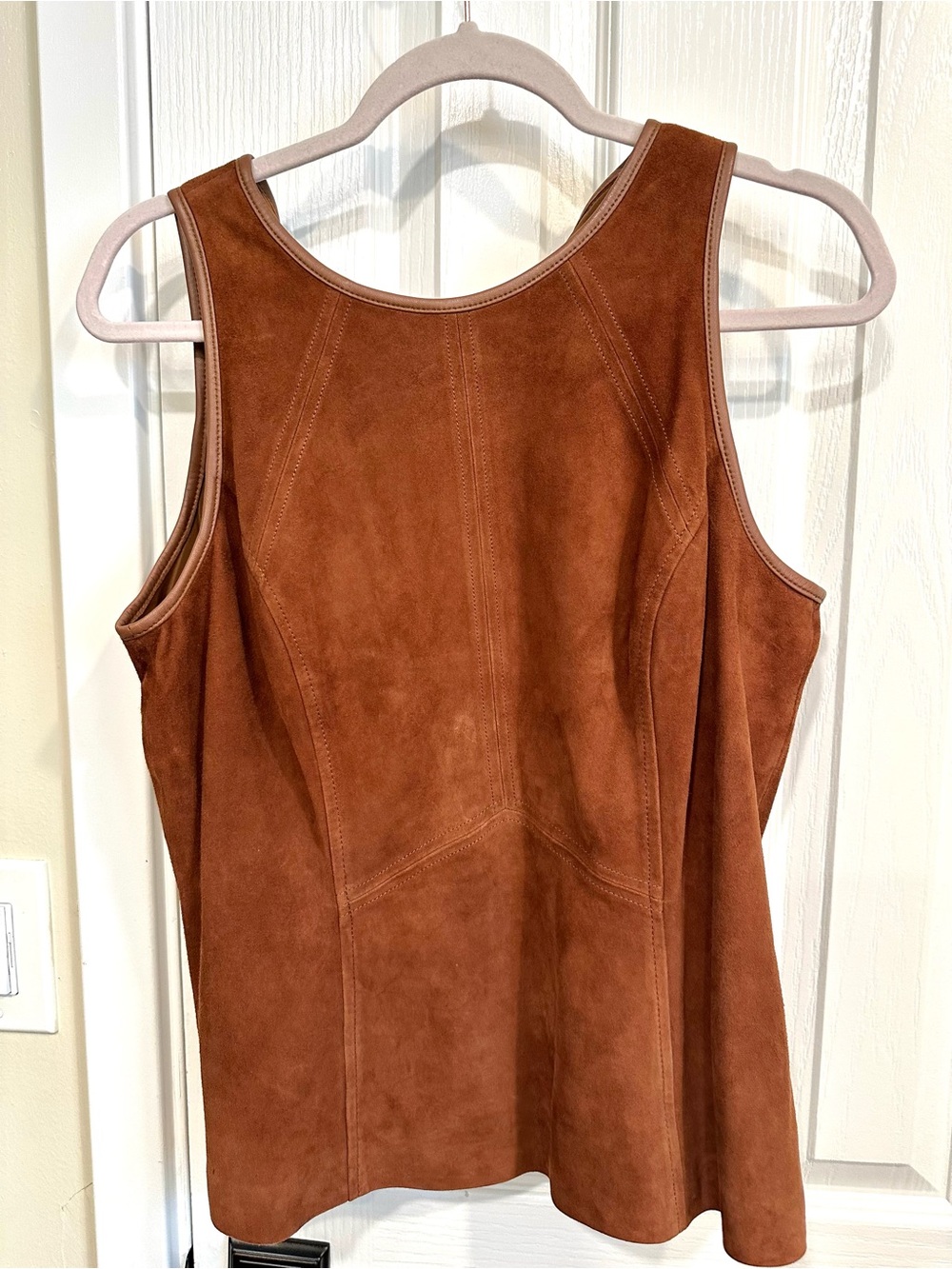 WHBM Janelle Genuine Leather Peplum Top Whiskey Brown NWT 10 - Picture 6 of 8